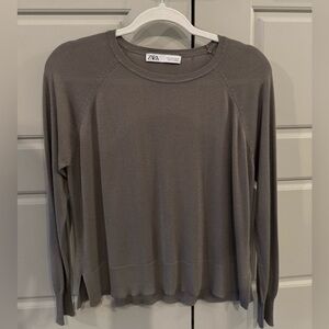 Zara Basic Knit Taupe Long Sleeve Shirt, Size S